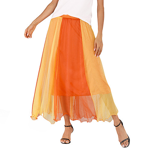 

Women's Holiday Weekend Basic Streetwear Maxi Skirts Color Block Layered Ruffle Blue Orange Red