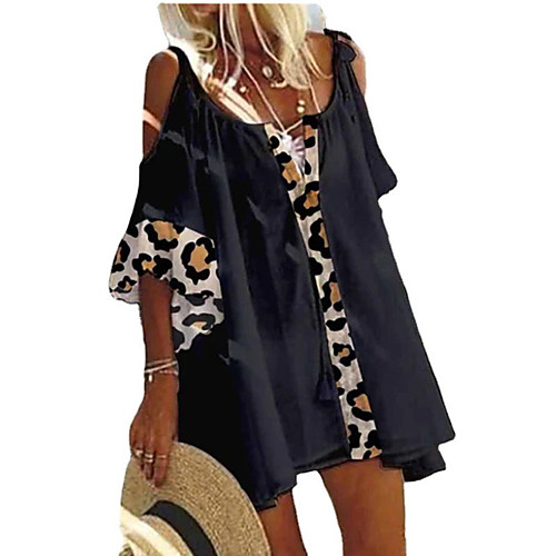 

Women's Shift Dress Short Mini Dress Khaki White Black Half Sleeve Print Print Summer Round Neck Casual 2021 S M L XL XXL 3XL