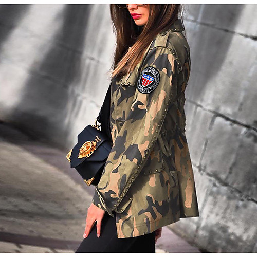 

Women's Coat Casual / Daily Summer Regular Coat Shirt Collar Regular Fit Casual Jacket Pattern Others Camouflage