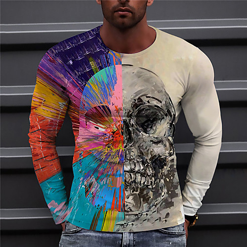

Men's Unisex Tee T shirt Shirt 3D Print Graphic Prints Skull Print Long Sleeve Daily Tops Casual Designer Big and Tall Rainbow