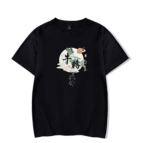 

Men's Unisex Tee T shirt Hot Stamping Floral Graphic Prints Chinese character Plus Size Print Short Sleeve Casual Tops Cotton Basic Fashion Designer Big and Tall White Black Light gray