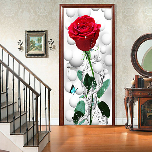 

2pcs Self-adhesive Creative Rose Flower Door Stickers Living Room Diy Decorative Home Waterproof Wall Stickers