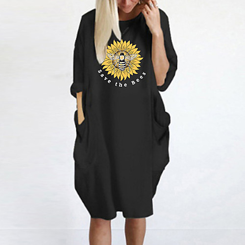 

Women's T Shirt Dress Tee Dress Knee Length Dress Blue Yellow Fuchsia Gray Green White Black Long Sleeve Floral Letter Spring Summer Round Neck Casual Oversized 2021 S M L XL XXL 3XL 4XL 5XL