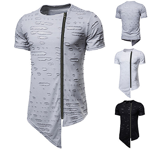 

Men's Tee T shirt Shirt Graphic Solid Color Plus Size Zipper Short Sleeve Casual Tops Basic Designer Slim Fit Big and Tall White Black Gray