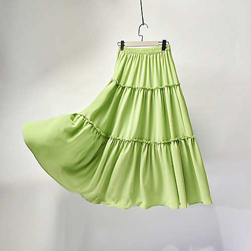 

Women's Casual / Daily Weekend Basic Streetwear Ankle-Length Skirts Solid Colored Ruffle Gray Green Light Green