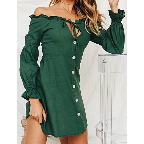 

Women's A Line Dress Short Mini Dress Green Long Sleeve Solid Color Pure Color Spring Summer Off Shoulder Casual 2021 S M L XL