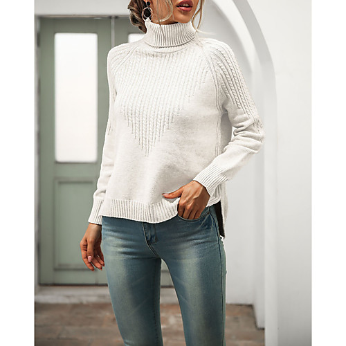 

Women's Casual Modern Style Solid Color Pullover Sweater Long Sleeve Sweater Cardigans High Neck Fall Winter Blue Blushing Pink Camel