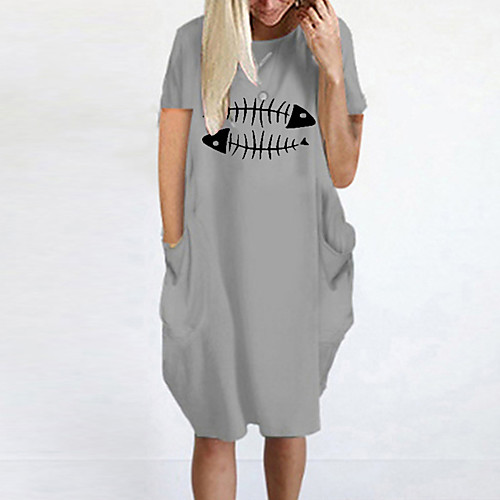 

Women's T Shirt Dress Tee Dress Knee Length Dress Blue Yellow Fuchsia Gray Green White Black Short Sleeve Print Summer Round Neck Casual Oversized 2021 S M L XL XXL 3XL 4XL 5XL