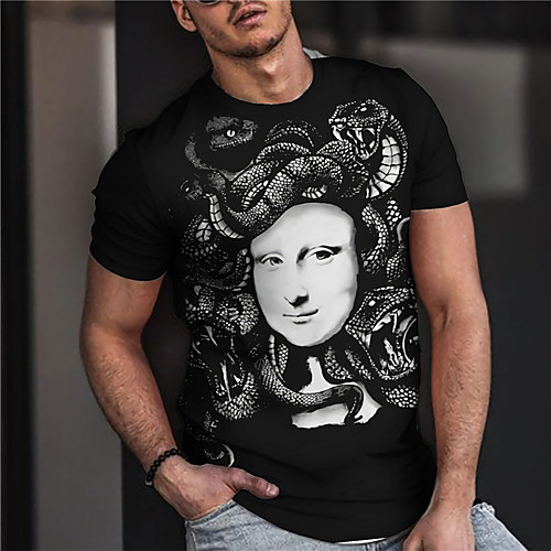 

Men's Unisex Tee T shirt Shirt 3D Print Graphic Prints Snake Human Print Short Sleeve Daily Tops Casual Designer Big and Tall Black