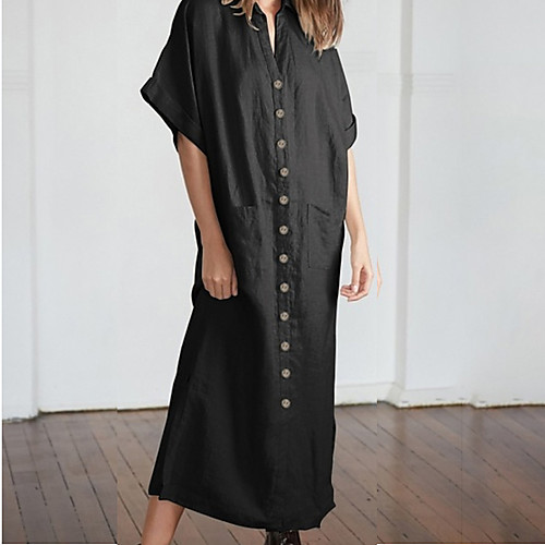 

Women's Shift Dress Maxi long Dress Blushing Pink khaki Black Half Sleeve Solid Color Fall Spring Casual Loose 2021 S M L XL XXL