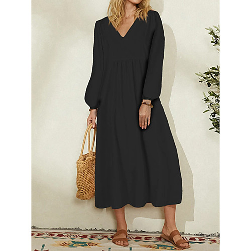 

Women's A Line Dress Maxi long Dress Red Wine White Black Long Sleeve Solid Color Spring Summer Casual 2021 M L XL XXL XXXL