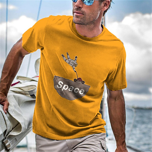 

Men's Unisex Tee T shirt Shirt Hot Stamping Graphic Prints Astronaut Letter Short Sleeve Casual Tops Cotton Basic Fashion Designer Big and Tall Blue Yellow Blushing Pink
