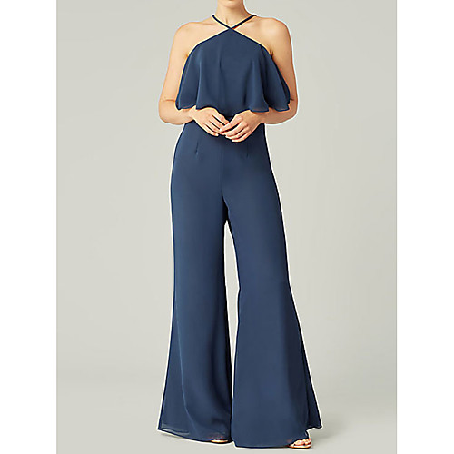 

Jumpsuits Empire Minimalist Prom Formal Evening Dress Halter Neck Sleeveless Floor Length Spandex with Sleek 2021