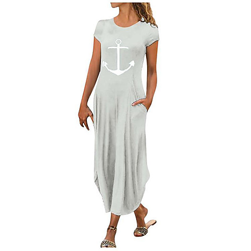 

Women's T Shirt Dress Tee Dress Maxi long Dress Blue Red Wine Gray Green Sky Blue White Black Short Sleeve Graphic Spring Summer Casual 2021 S M L XL 2XL 3XL 4XL 5XL / Cotton