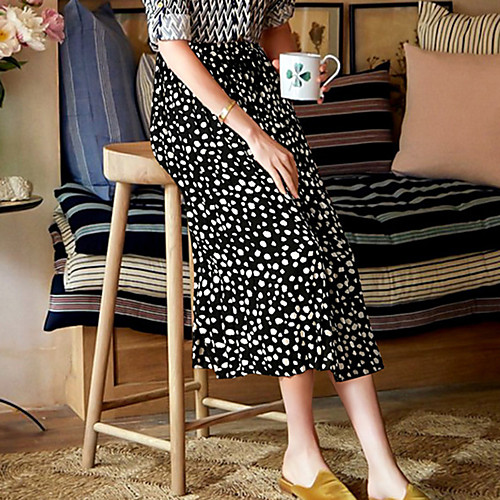 

Women's Holiday Weekend Basic Streetwear Capris Skirts Polka Dot Pleated Print White Black