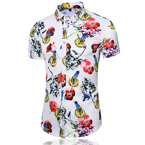 

Men's Shirt Other Prints Floral Plus Size Print Short Sleeve Casual Tops Hawaiian Beach White