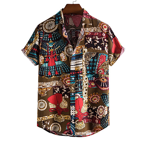 

Men's Shirt Other Prints Letter Animal Print Short Sleeve Daily Tops Beach Boho Black
