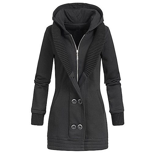 

Women's Coat Daily Fall Winter Regular Coat Regular Fit Warm Casual Jacket Long Sleeve Solid Color Patchwork Gray Black