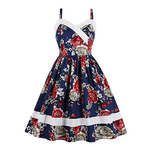 

Women's A Line Dress Midi Dress Striped flower Blue Sleeveless Floral Summer Vintage 2021 S M L XL XXL