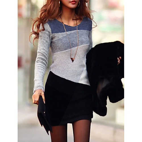 

Women's Sheath Dress Short Mini Dress Black and white gray Red Wine Navy Blue Long Sleeve Color Block Color Block Spring Summer Round Neck Basic 2021 S M L XL XXL