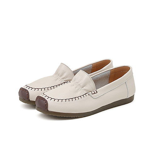 

Women's Loafers & Slip-Ons Flat Heel Round Toe Booties Ankle Boots Daily Home Cowhide Solid Colored Camel Black Beige
