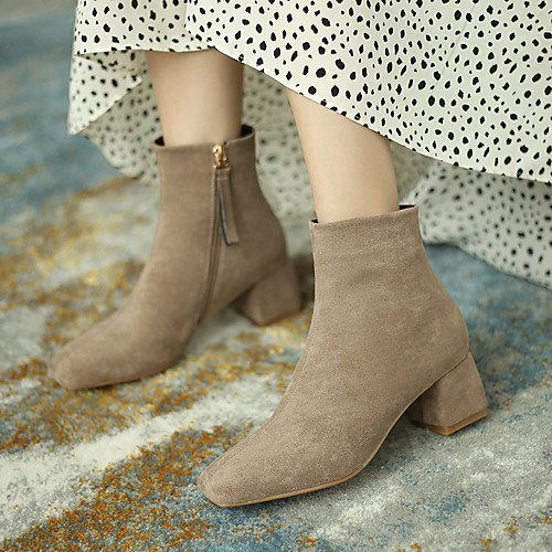 

Women's Boots Cuban Heel Square Toe Booties Ankle Boots Nubuck Tassel Solid Colored Black Beige / Booties / Ankle Boots / Booties / Ankle Boots