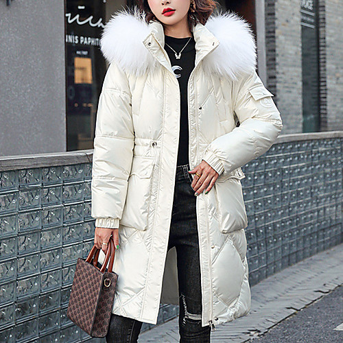 

Women's Coat Daily Wear Fall Winter Long Coat Regular Fit Casual Jacket Solid Color Zipper Blue Blushing Pink