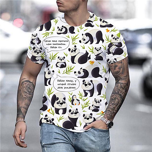 

Men's Unisex Tee T shirt Shirt 3D Print Graphic Prints Panda Print Short Sleeve Daily Tops Casual Designer Big and Tall White