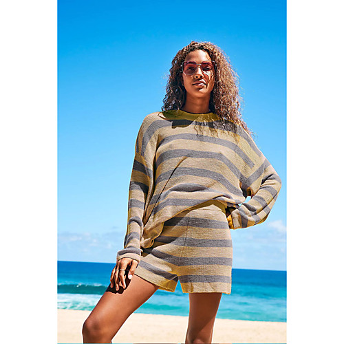 

Women's Basic Casual Stripes Pullover Sweater Long Sleeve Sweater Cardigans Round Neck Spring Summer Suit Spot Striped shorts