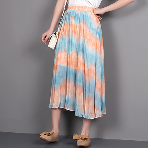 

Women's Holiday Weekend Basic Streetwear Ankle-Length Skirts Color Block Tulle Print Yellow Orange