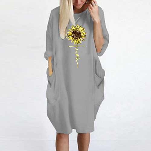 

Women's T Shirt Dress Tee Dress Knee Length Dress Blue Yellow Fuchsia Gray Green White Black Long Sleeve Floral Spring Summer Round Neck Casual Oversized 2021 S M L XL XXL 3XL 4XL 5XL