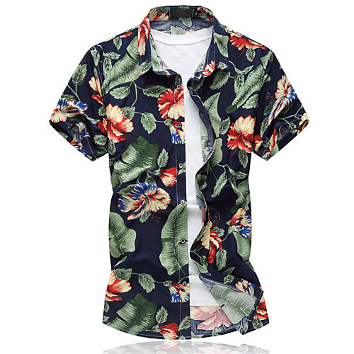 

Men's Shirt Other Prints Floral Plus Size Print Short Sleeve Casual Tops Hawaiian Beach Navy Blue