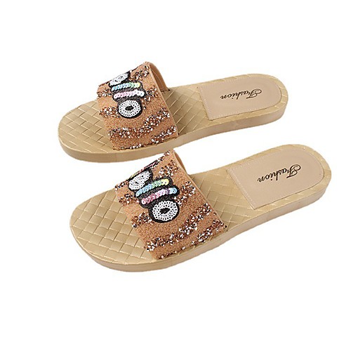 

Women's Slippers & Flip-Flops Flat Heel Open Toe Daily Home PVC Sequin Solid Colored Dark Brown Pink White