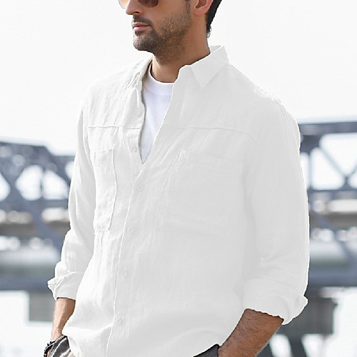 

Men's Shirt Solid Color Button-Down Long Sleeve Casual Tops Lightweight Casual Fashion Breathable Gray White