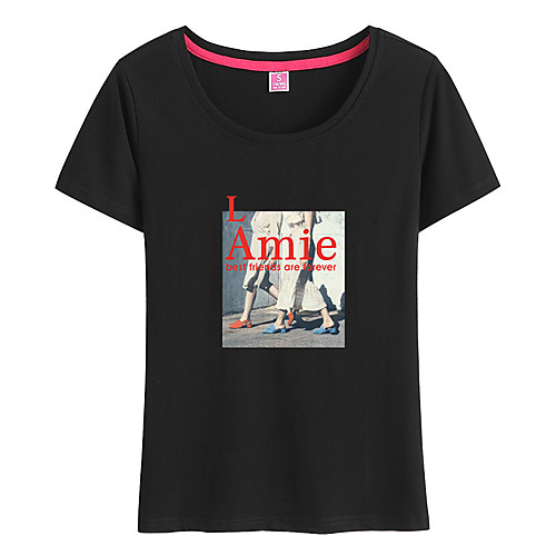 

Women's Painting T shirt Graphic Text Print Round Neck Basic Tops Cotton Blushing Pink White Black