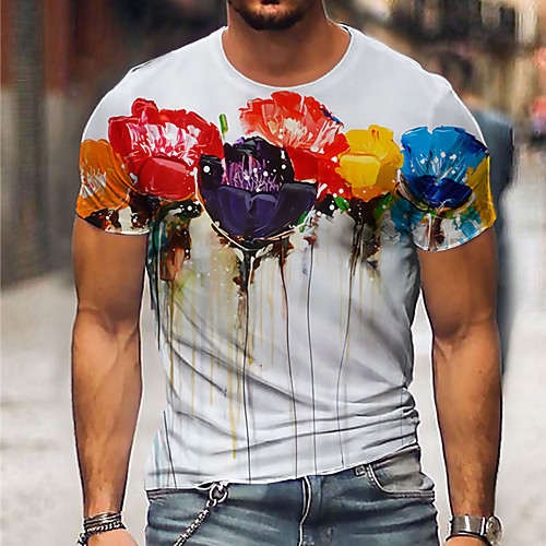 

Men's Unisex Tee T shirt Shirt 3D Print Floral Graphic Prints Oil Painting Print Short Sleeve Daily Tops Casual Designer Big and Tall White