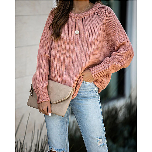 

Women's Basic Casual Solid Color Sweater Long Sleeve Sweater Cardigans Round Neck Yellow Blushing Pink Gray