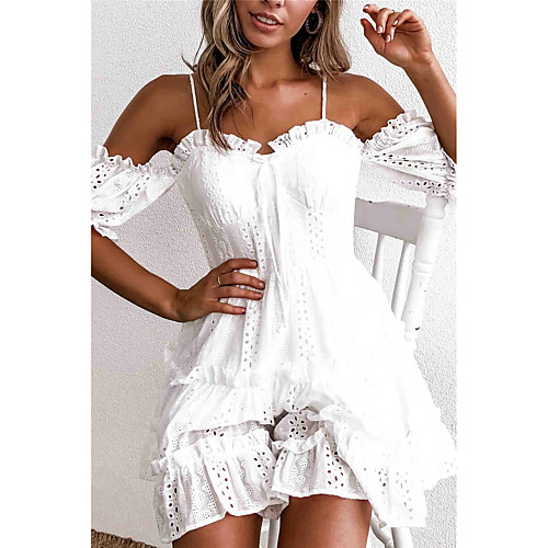 

Women's A Line Dress Short Mini Dress White Half Sleeve Solid Color Pure Color Spring Summer Collarless Charm 2021 S M L XL XXL XXXL