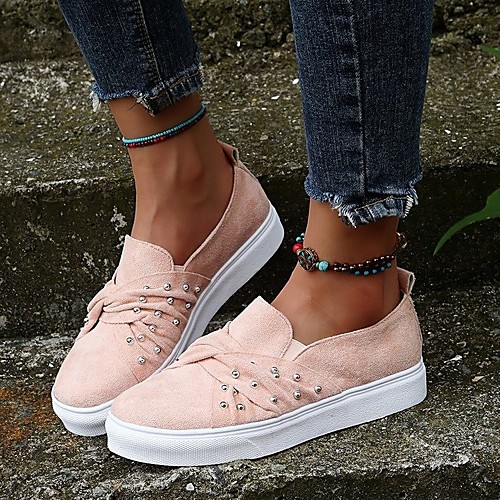 

Women's Loafers & Slip-Ons Flat Heel Round Toe Daily PU Rivet Flower Solid Colored Pink Beige