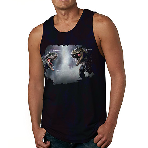 

Men's Tank Top Undershirt Shirt 3D Print Graphic Prints Dinosaur Print Sleeveless Daily Tops Casual Designer Big and Tall Round Neck Black / Summer