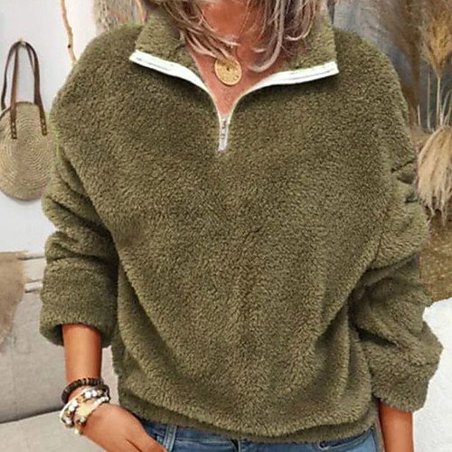 

Women's Plus Size Tops Pullover Sweatshirt Plain Zipper Cotton Long Sleeve High Neck Basic Fall Winter Blue Purple Wine Big Size L XL XXL 3XL 4XL