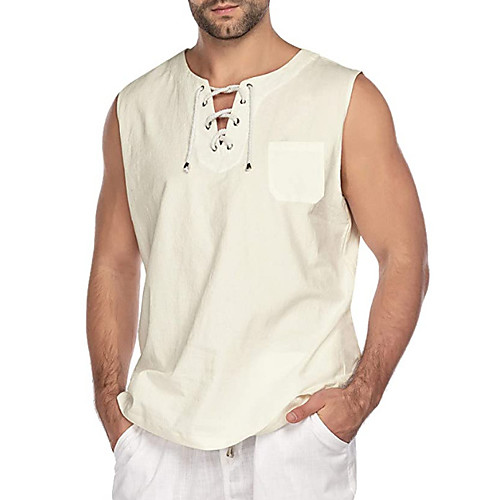

Men's Shirt Solid Color Sleeveless Street Tops Simple Army Green Khaki White