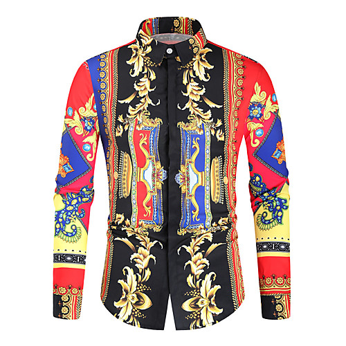 

Men's Shirt Other Prints Graphic Plus Size Long Sleeve Casual Tops Ethnic Style Soft Breathable Purple Green White