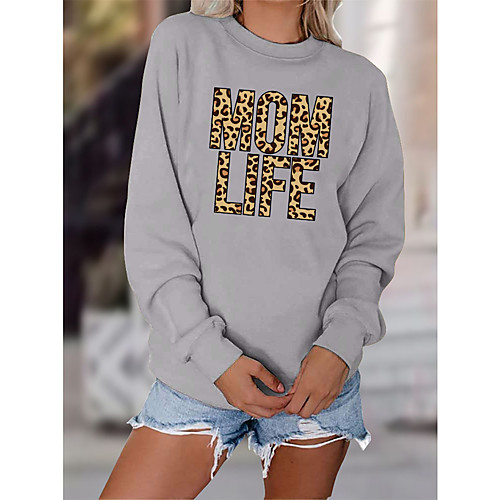 

Women's Sweatshirt Pullover Leopard Text Print Daily Sports Hot Stamping Sportswear Streetwear Hoodies Sweatshirts Yellow Blushing Pink Gray