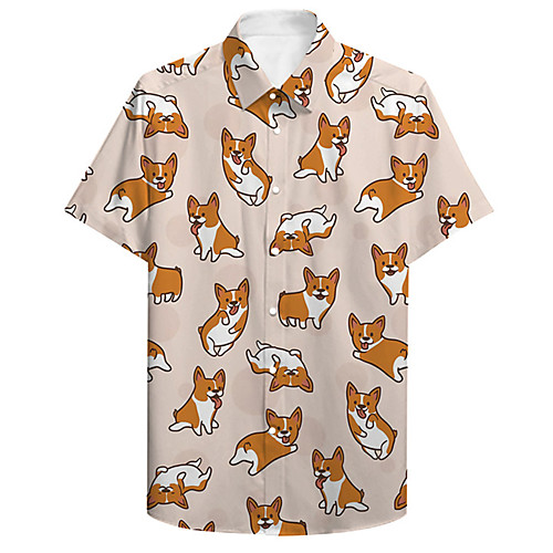 

Men's Shirt 3D Print Dog Animal Plus Size 3D Print Button-Down Short Sleeve Street Tops Casual Fashion Breathable Comfortable Blushing Pink / Sports