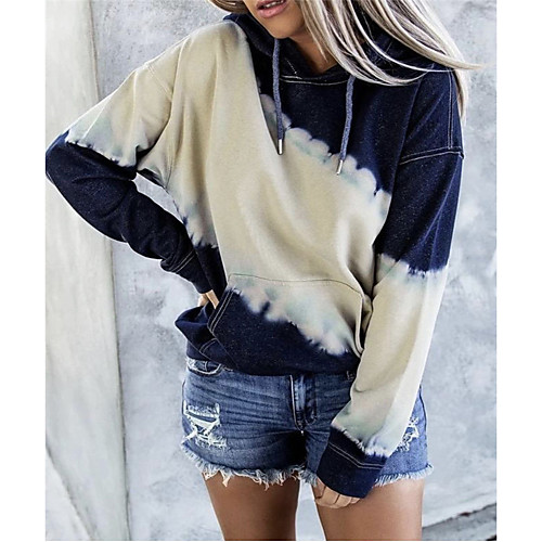 

Women's Hoodie Pullover Color Block Front Pocket Print Casual Daily Sports 3D Print Casual Hoodies Sweatshirts Royal Blue