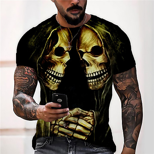 

Men's Unisex Tee T shirt Shirt 3D Print Graphic Prints Skull Print Short Sleeve Daily Tops Casual Designer Big and Tall Yellow Gray