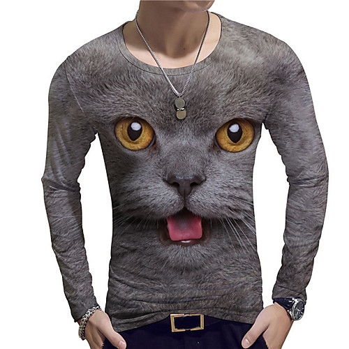 

Men's Unisex Tee T shirt Shirt 3D Print Cat Graphic Prints Print Short Sleeve Daily Tops Casual Designer Big and Tall Gray