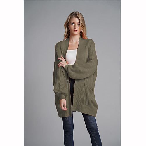 

Women's Casual Pure Color Solid Color Cardigan Long Sleeve Sweater Cardigans Open Front Fall Spring Khaki green Gray Orange