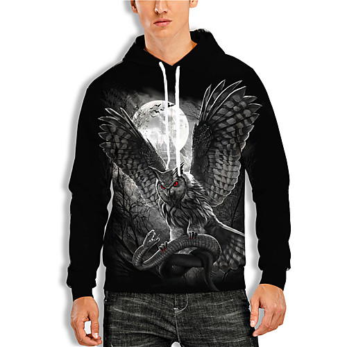 

Men's Pullover Hoodie Sweatshirt Graphic Prints Owl Print Daily Sports 3D Print 3D Print Casual Hoodies Sweatshirts Black